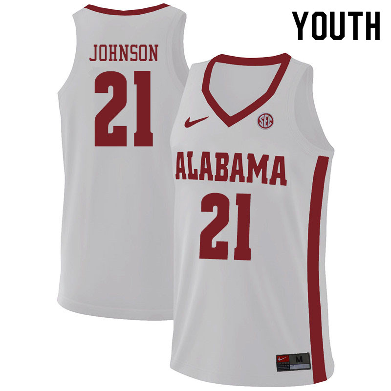 Youth #21 Britton Johnson Alabama Crimson Tide College Basketball Jerseys Sale-White